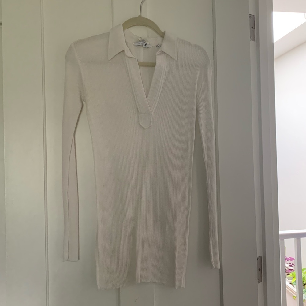 Helmut Lang White v neck long sleeve ribbed